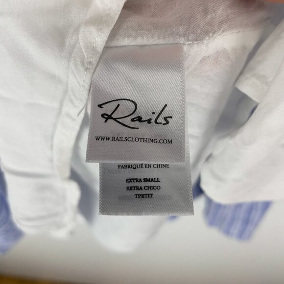 RAILS Everly Boho Striped Linen Cotton Tiered Long Sleeve Blue White Dress XS - Picture 12 of 14